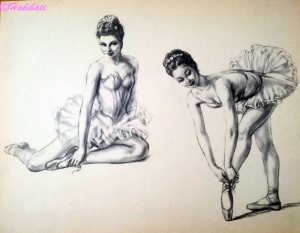 oude tekening balletdanseressen